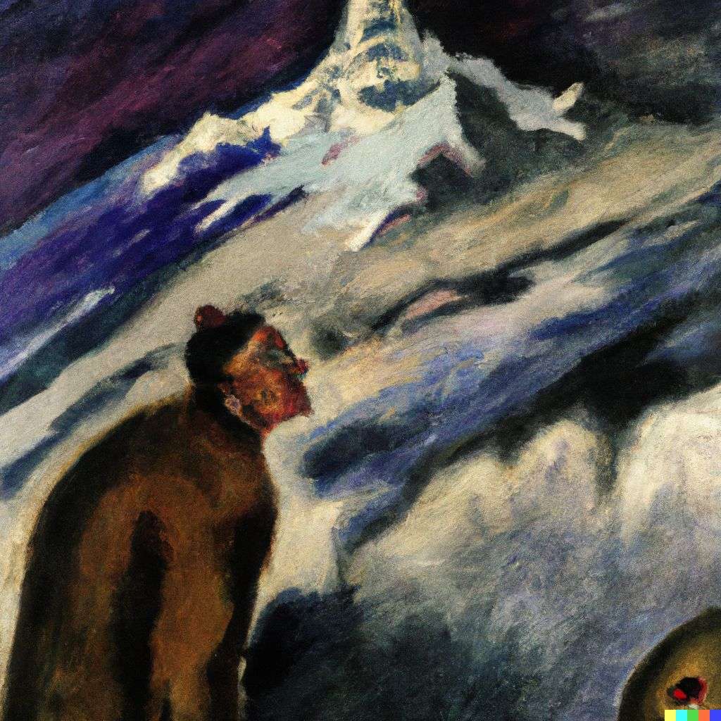 someone gazing at Mount Everest, painting by Otto Dix